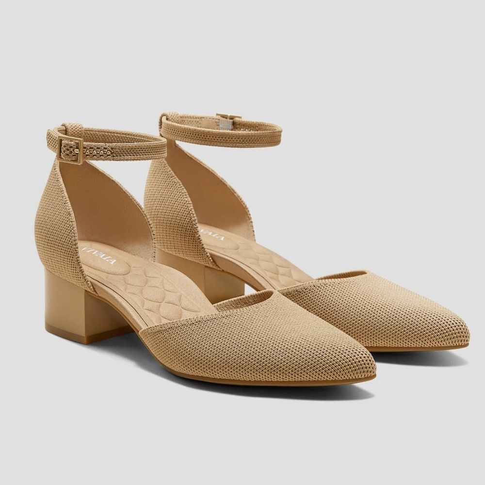 NIB Vivaia Galilea Heels US 11 Nude Pointed Toe Block Heel Comfort Sustainable